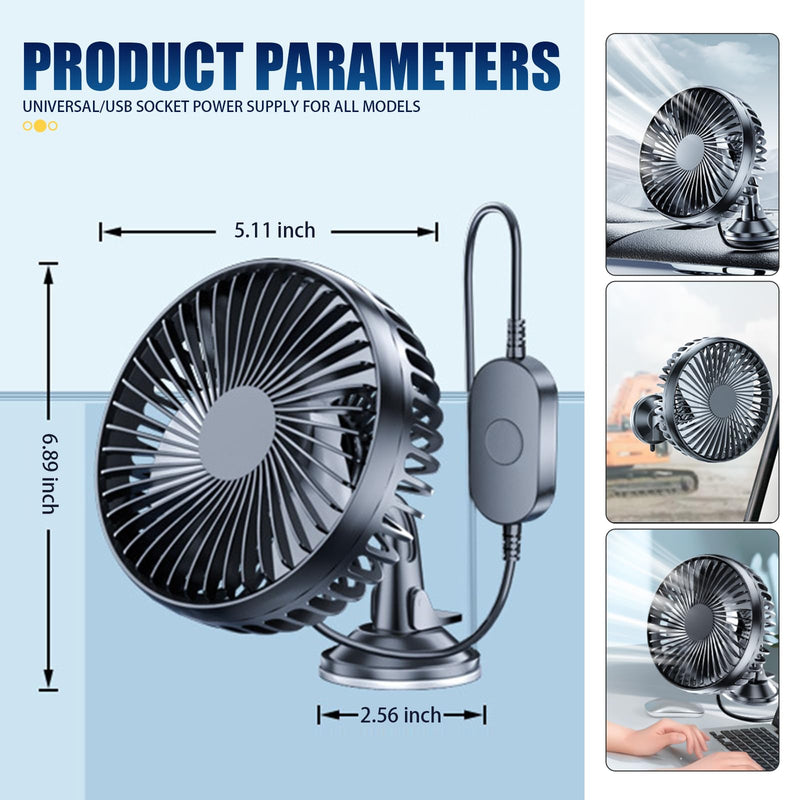 1 PC Car Rear Seat Fans with USB Port, Portable Vehicle Backseat Fans with Suction Cup, 3 Speed Regulation, Universal Automotive Cooling Accessories for Truck SUV Car (Black)