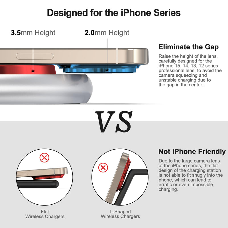 3 in 1 Charging Station for Apple Devices, Faster Mag-Safe Charger Stand, Magnetic Wireless Charger Station for iPhone 15 14 13 12 Pro Max Plus, Apple Watch iwacth & AirPods, Adjustable Angle Crystal Silver