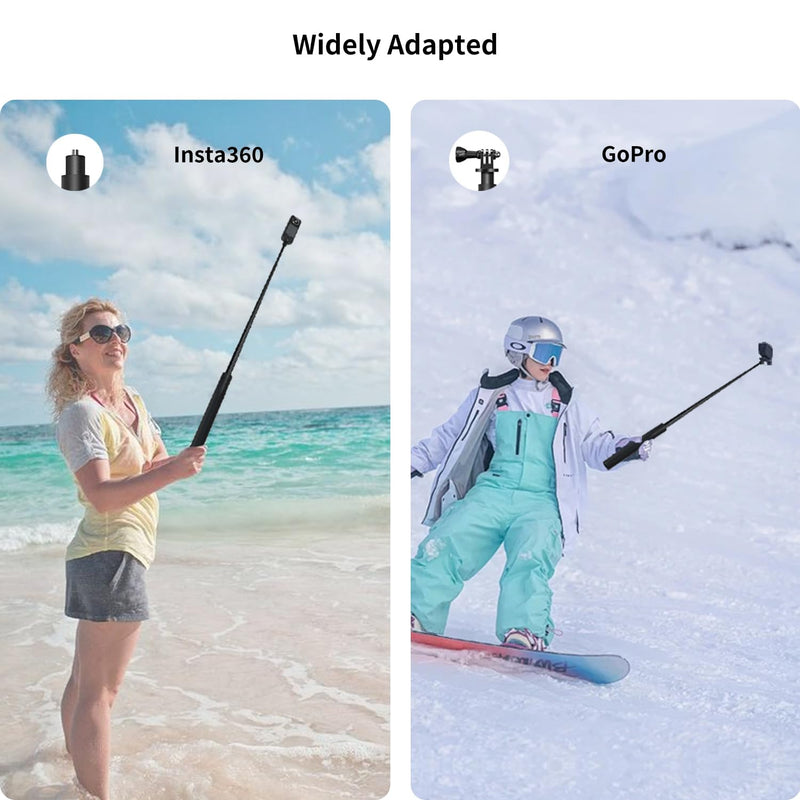 KONPCOIU 48" Invisible Extendable Camera Selfie Stick for Insta360, one x2 x2 x3 RS GO3 Gopro Max Hero 12 11 10 9 8 7 6 5 and Other Action Cameras with 1/4" Screw Mini Portable Camera Tripod 45inch