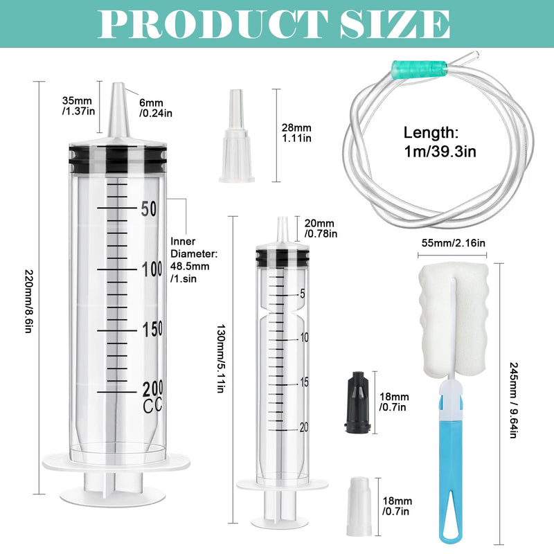 Large Syringe 200ml/250ml Plastic Syringe Reusable Liquid Syringe with Tube for Liquids, Glue Applicators, Experiments, Pet Feeding, Hydroponics, Science Use（200ml）