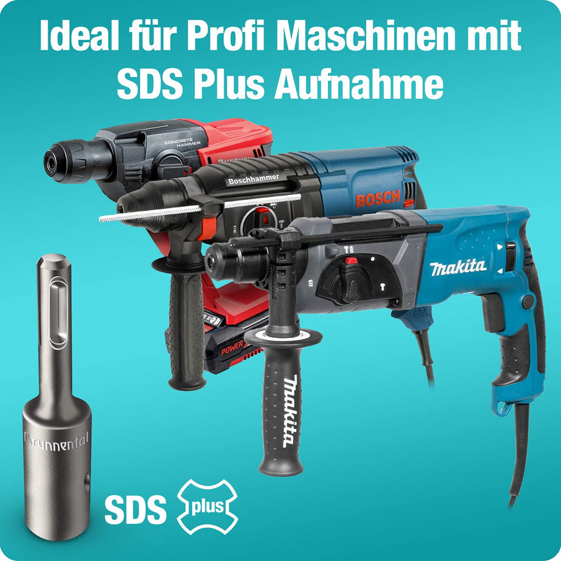 BRUNNENTAL ® SDS PLUS earth drill adapter + quick change bolt for hand drill - use your hammer drill as a well drill - earth hole drill adapter for drills with Ø 40 60 80 100 120 150 mm SDS Plus earth drill adapter + quick change