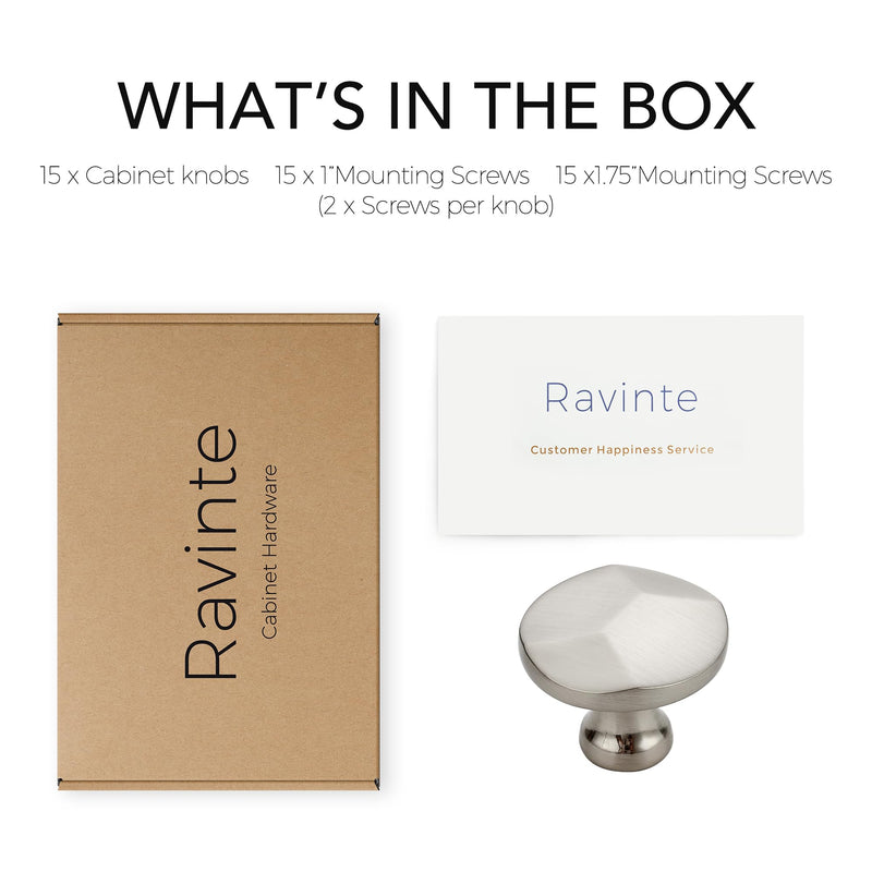 Ravinte 15 Pack Brushed Nickel Round Cabinet Hardware Knobs,Solid Zinc Alloy Single Hole Drawer Pulls Dresser Knobs for Kitchen,Bathroom Furniture