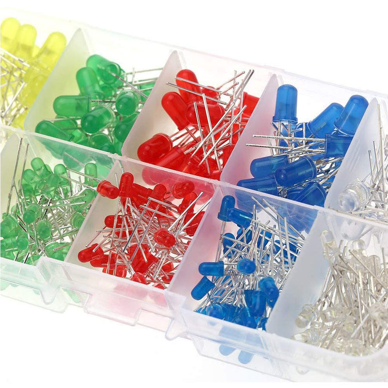 MINGZE LED light diode set, 3 mm 5 mm diodes electronic components light diodes round 2-pin electronic components with 5 colors red blue green yellow white (200 pieces)