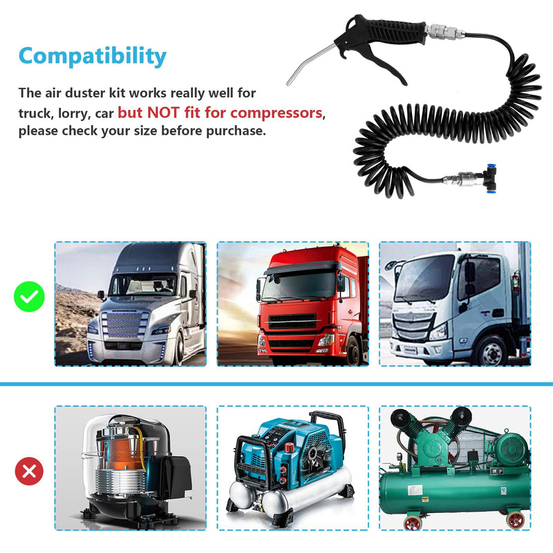 Truck Air Duster Gun with 5 Metre Recoil Air Hose, Air Seat Blow Dust Gun Heavy Duty Air Gun Cleaning Kit for Truck Semi Trailers Black