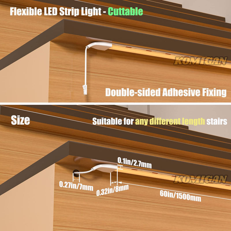 4 Pack Cuttable COB LED Strip Lights with 16.4ft Long Extension Cable Used for Indoor LED Stair Lights (60 inch, Cool White 6000K) 60 Inch