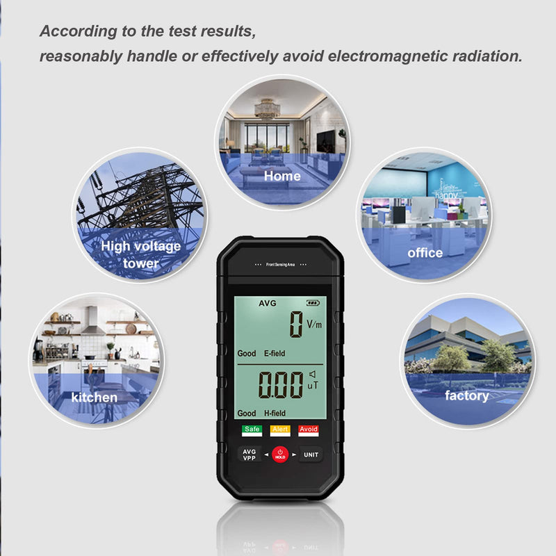 EMF Meter, Electromagnetic Field Radiation Detector with Backlit Digital LCD Display, Automatic Alarm, Portable EMF Tester for Home Office EMF Inspections