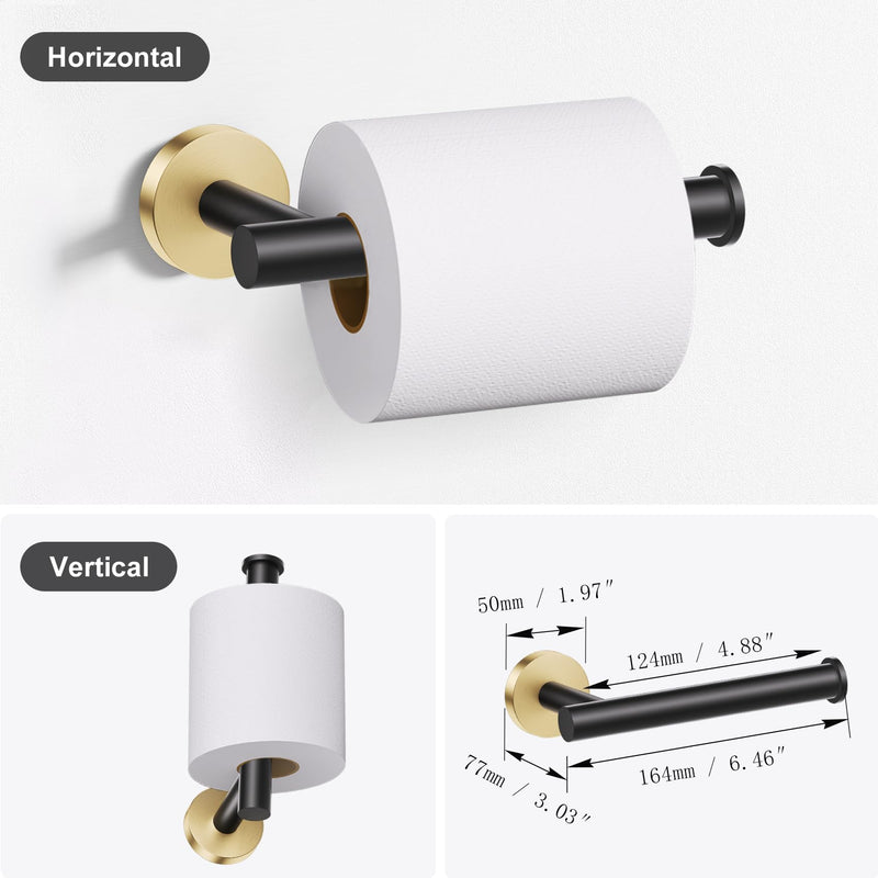 Lairuier Bathroom Hardware Set, 4-Piece Towel Holder Set Include Toilet Paper Holder,Towel Ring and 2 Towel Hooks Stainless Steel Wall Mounted Bathroom Hardware Accessories Set (Black and Gold) Black Gold Set A