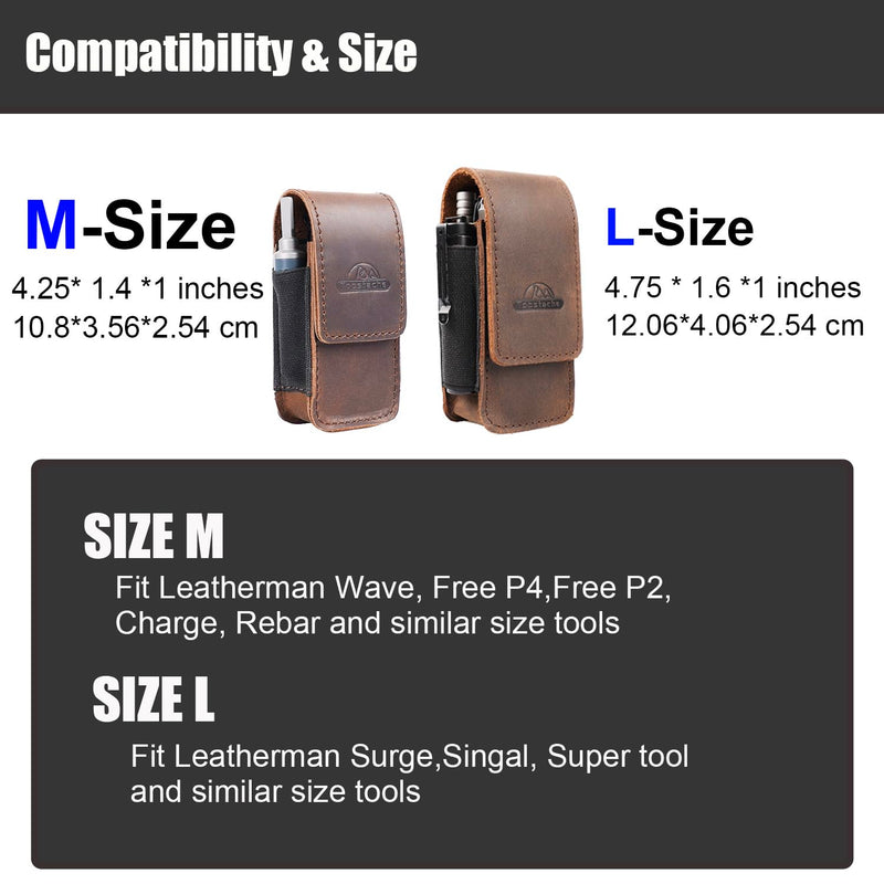 Topstache Leather Multitool Sheath for Belt - EDC Belt Organizer for Leatherman, Gerber - Magnetic Closure Multitool Holster Pouch Fits Folding Tool - Leather Multi Tool Case, M, Darkbrown Medium