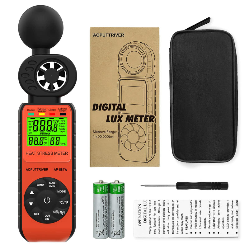 AOPUTTRIVER Anemometer AP-881W Hand Anemometer with Wind Speed/Temperature/Humidity/WBGT Alarm for Drone Flight, Hunting, Sailing
