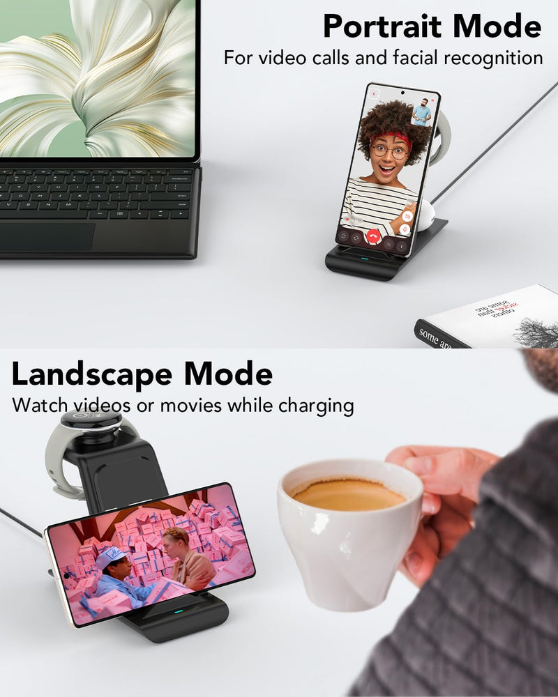 Upgraded 3 in 1 Wireless Charger Compatible with Google Pixel Watch 3/2, Pixel 9 Pro XL/9/Fold/8/7/7A/6 Pro, Pixel Buds Pro/2, Wireless Charging Station for Multiple Devices (Not for Pixel Watch 1)