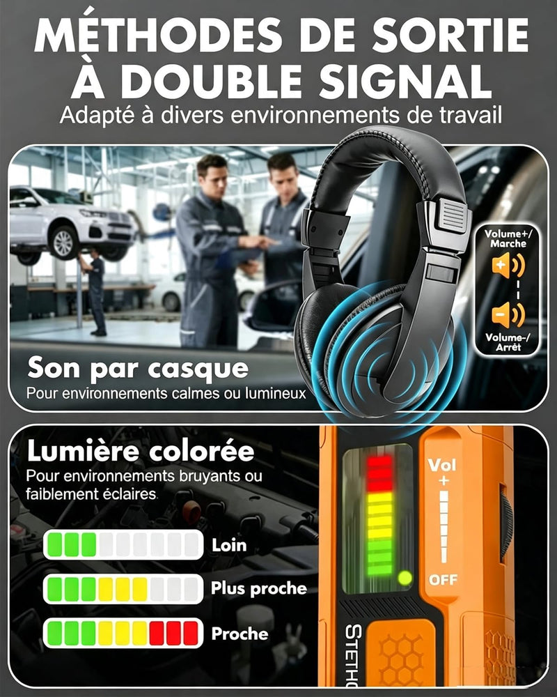 Electronic Mechanic Stethoscope, Car Noise & Leak Detector Kit with Adjustable Headphone, Dual Probe and EVA Bag, Frequency Range 20Hz-20KHz for Bearings, Pumps and Pipe Flows