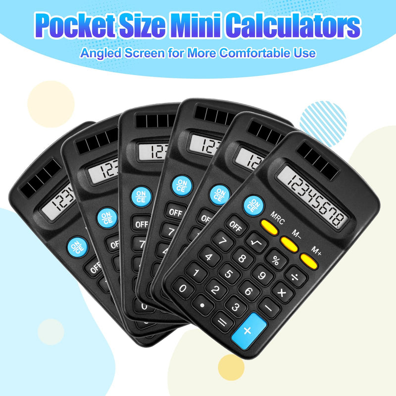 24 Pieces Pocket Calculator,Pocket Size Mini Calculators,Solar Battery Dual Power Function Calculator,8 Digit Display Basic Calculator for Students Kids Home Office(Black) Black 24Pcs
