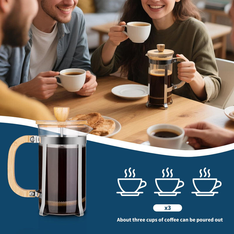 MERMOO YILAN French Press 20oz(600ml) High Borosilicate Glass Portable Coffee Maker with Bamboo lid and handle Easy to Clean Multi-Purpose Coffee & Tea Maker for Home/Office/Camping