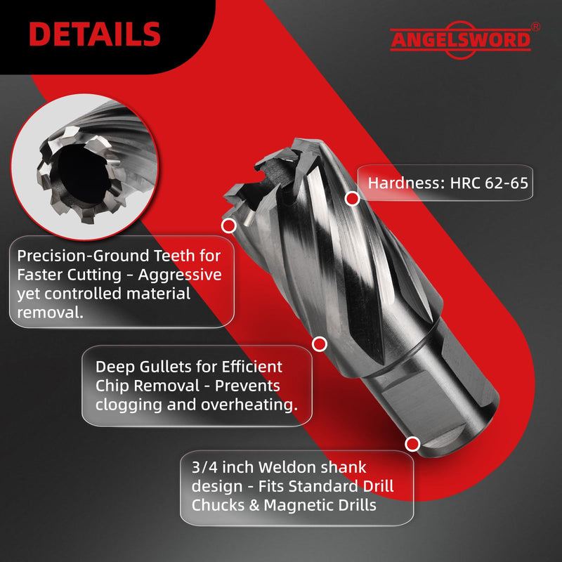 ANGELSWORD HSS Annular Cutter Diameter 7/8", Cutting Depth 2" High Speed Steel, Mag Drill Bits Kit for Magnetic Drill Press, with One 1/4"*4" Pilot Pin H. 7/8" Diameter HSS 2" Cut Depth