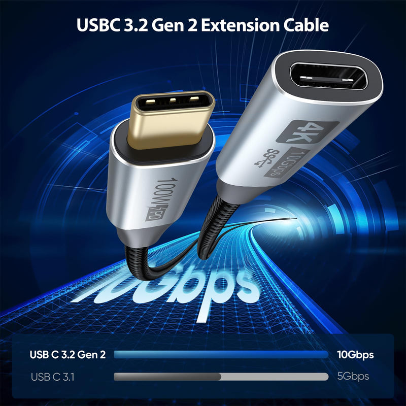 Small USB C Extension Cable 1FT Pack of 5, 10Gbps Short USBC Extender Cord, USBC Male to Female 100W PD Charging for MacBook Pro/Air, USB C Hub, Microphone, Flash Drive,Docking Station, Phone, PC Grey