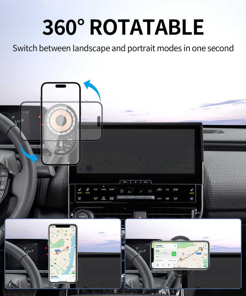Wireless Charging car Phone Holder for Toyota BZ4X 2023-2025/Subaru Solterra 2023-2025 Accessories 8/12.3 inch Screen Fixed Clip,360° Rotation car Phone Mount Compatible with MagSafe