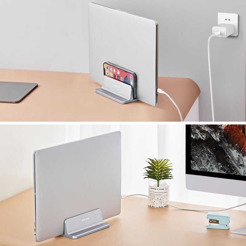 JARLINK Vertical Laptop Stand, Aluminum Laptop Holder Desktop Stand with Adjustable Dock Size (up to 17.3 inches) Compatible with All MacBook/Surface/Dell/Gaming Laptops (Silver) Silver 1-slot