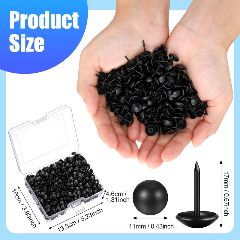 Outus 1000 Pcs Black Upholstery Tacks 7/16 Inch Decorative Furniture Tacks Thumb Pins Upholstery Nails with Storage Box for Upholstered Furniture Cork Board DIY Project Home Decor 11 x 17 mm (Black)