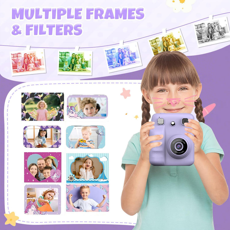 Kids Camera Instant Print, 1080P FHD Kids Digital Camera with 3 Rolls Print Paper, Toddler Portable Travel Cameras Toy, Christmas Birthday Gifts for 3 4 5 6 7 8 9 10 Year Old Boys Girls