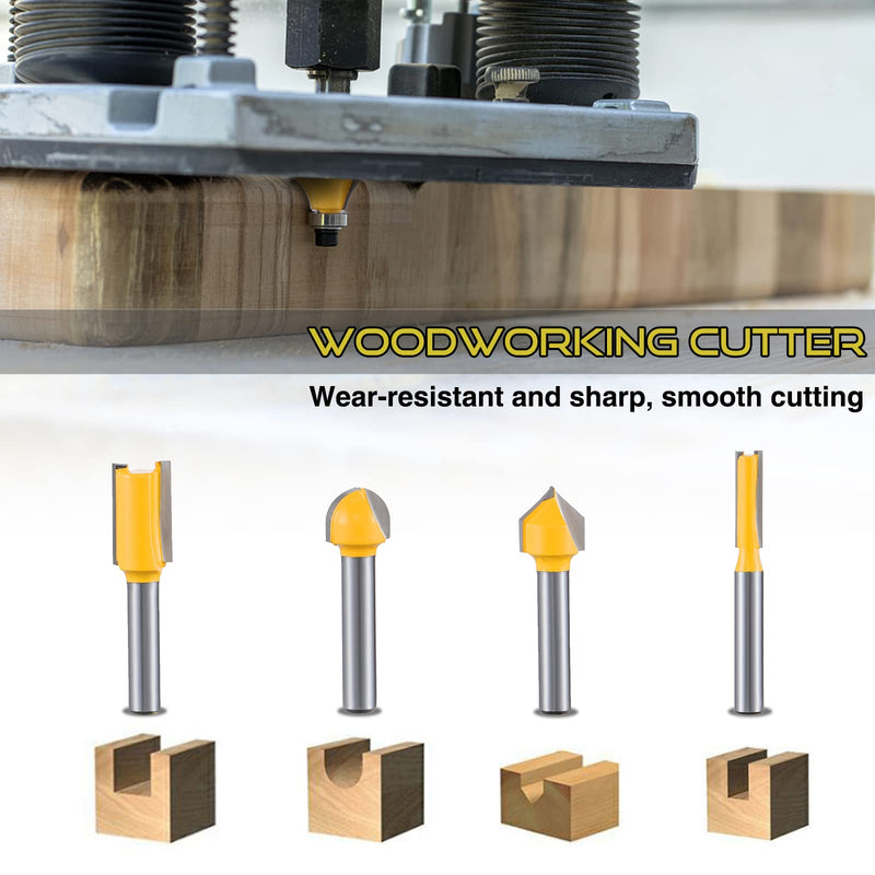 Gueenky 15 pieces cutter for router 6.35 mm shank, router cutter set, tungsten carbide router with shaft 1/4 inch, router set with wooden case for woodworking
