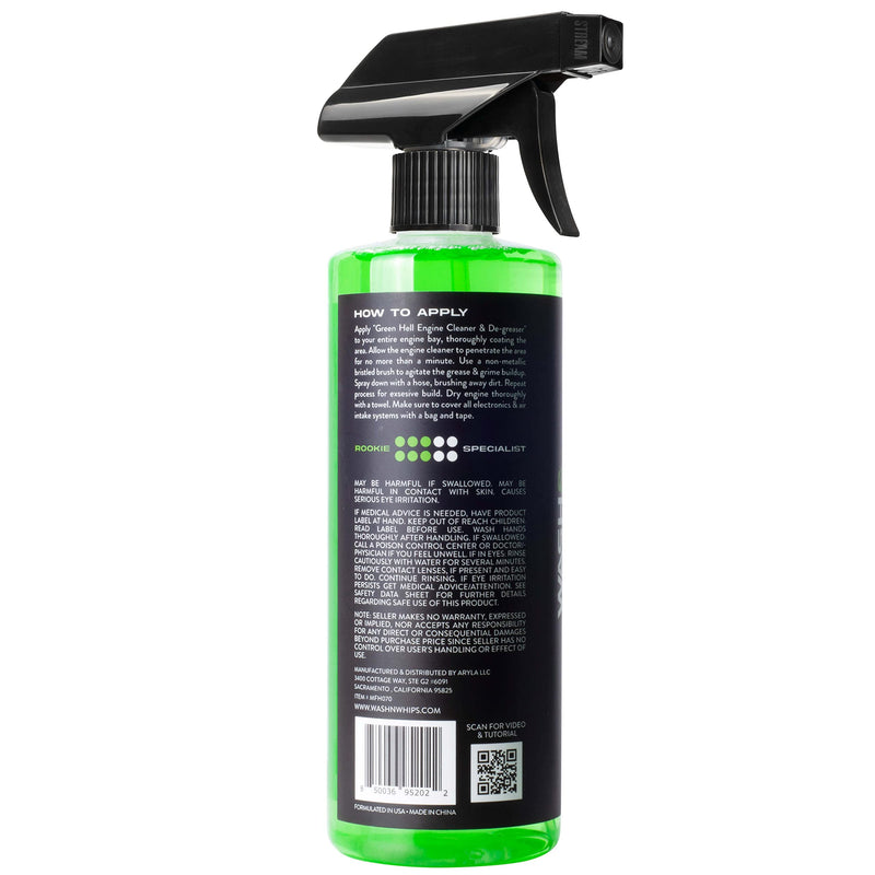 WASH&WHIPS Green Hell Engine Machine Cleaner & Degreaser - Car Engine Detailing Professional Strength Cuts Through Grime, Grease, Oil, Debris & Build-up, 16 fl oz 16 Fl Oz (Pack of 1) Bottle Only