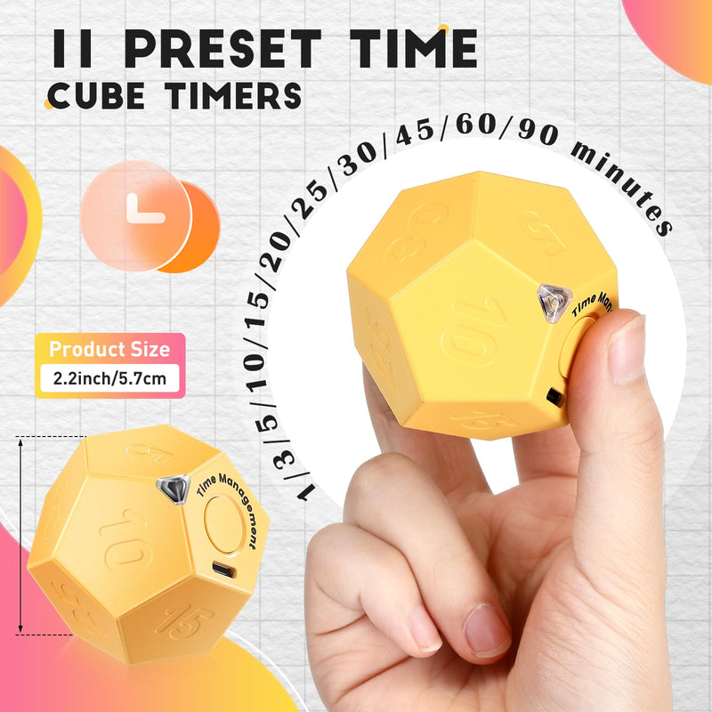 Konohan 2 Pcs Cube Timer Rechargeable Mini Pomodoro Timer 11 Preset Time Desk Productivity with Sound Vibrate Light Alarm Flip for Time Management ADHD Workout Study Cooking, White and Yellow