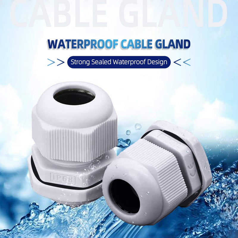 32 pieces cable gland set, ARPDJK adjustable 3-15 mm IP68 cable glands, gray cable gland, waterproof, M12, M16, M20, M25
