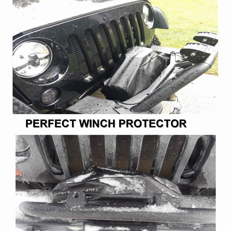 SEVEN SPARTA Winch Cover Heavy Duty Waterproof Winch Protection Cover, Dust-Proof,Universal Winch Protective Cover for Electric Winches Up to 17500 Lbs, 24” W x 10” H x 7” D (Black)