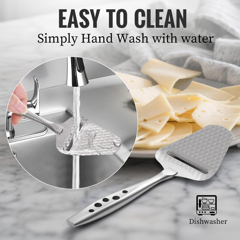 Premium Cheese Slicer for All Types of Cheese – Multi-Functional Stainless Steel Handheld Cheese Cutter – Quilted Pattern to Reduce Resistance, Non-Stick, Ergonomic Grip & Dishwasher Safe