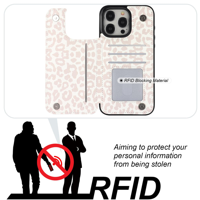 HAOPINSH for iPhone 15 Pro Max Case Wallet with Card Holder, White Leopard Cheetah Pattern Back Flip Folio PU Leather Kickstand Card Slots Case for Women Girls, Double Magnetic Clasp Cover 6.7"
