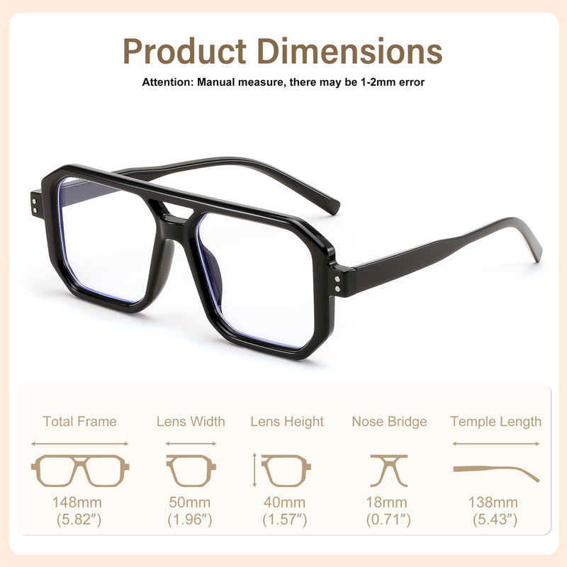 FEISEDY Blue Light Blocking Glasses, Aviator Frame Computer Reading/Gaming/TV/Phones Glasses for Women Men B0165 Black Frame 50 Millimeters