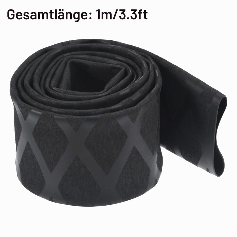 sourcing map 1 m Long Heat Shrink Tubing, 25 mm Diameter, 42 mm Flat Width, Shrink Ratio 1.8:1, Non-Slip Heat Shrink Tubing with Mesh Pattern, Heat Shrink Tube for Handles 40mm black