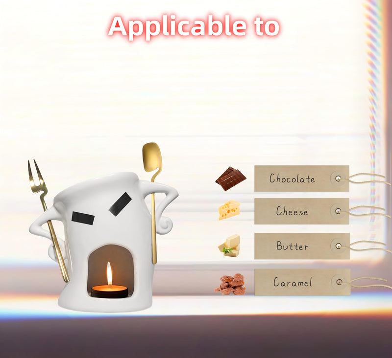Cute Chocolate Fondue Mug with Attitude,Ceramic Personal Chocolate Butter Melting Cup for Cheese with 2Pcs Forks Mini Simmer Pot