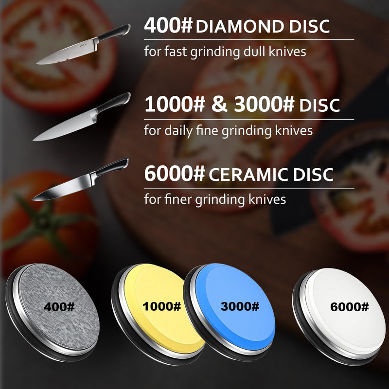 4-Replacement Grinding Discs for Rolling Knife Sharpener, #400 Diamond, #1000 & #3000 Fine, #6000 Finer Disc for Kitchen Knives and Outdoor Use