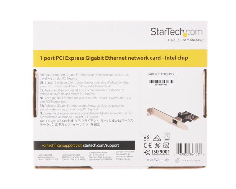 StarTech.com 1-Port Gigabit Ethernet Network Card - PCI Express, Intel I210 NIC - Single Port PCIe Network Adapter Card with Intel Chipset (ST1000SPEXI) 1 Port