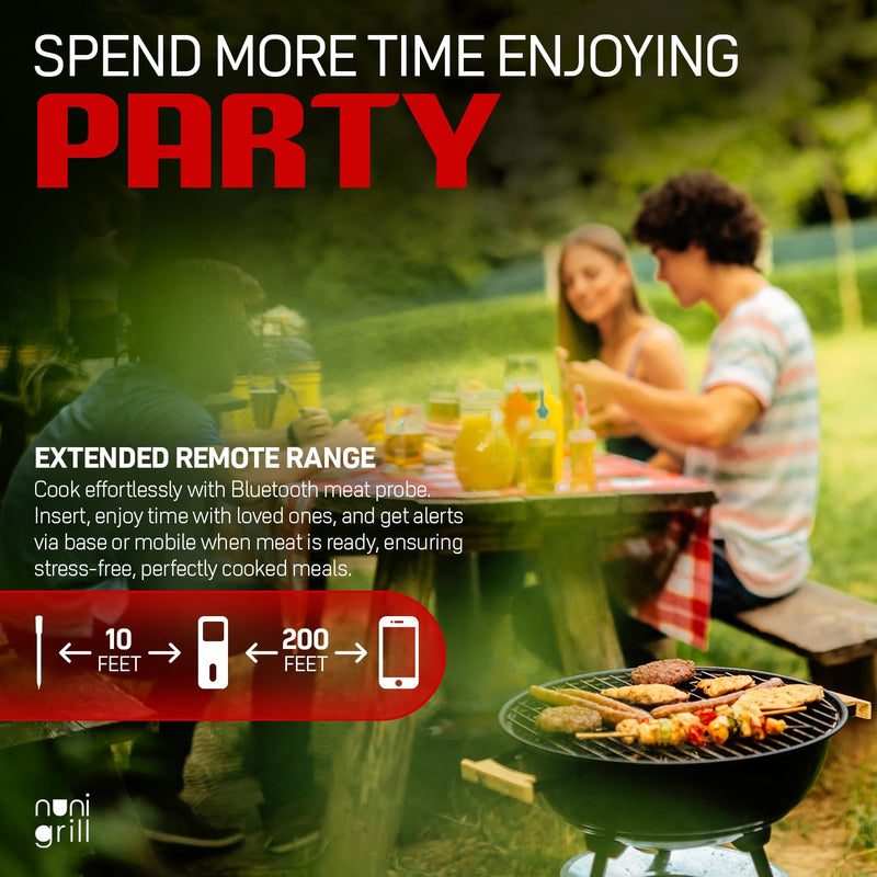 Smart Wireless Meat Thermometer- Digital Meat Thermometer for Smoker, Grilling & Oven Smartphone App Digital Meat Thermometer Wireless, 200ft Range, Rechargeable (One Probe) One Probe
