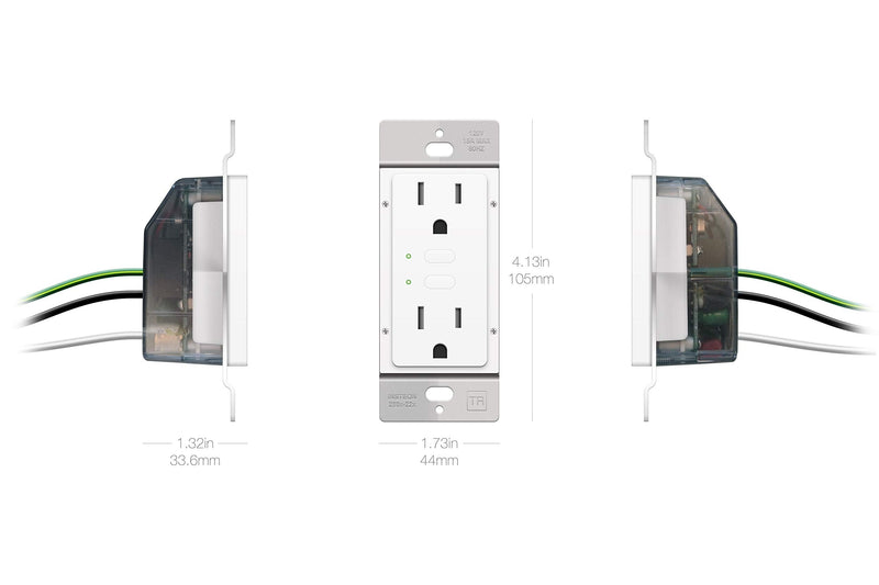 Insteon Dual Smart Outlet, in-Wall Smart Receptacle with Top & Bottom On/Off Switch, Load Sensing, 15A, Dual-Band Technology, Works with Alexa & Google Home, Hub Required - 2663-222