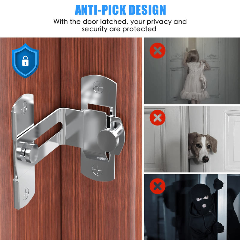 90 Degree Stainless Steel Latch, Protect Privacy - Security Barn Door Lock, Hook Lock Latch for Barn, Garden, Bathroom, Outdoor, Garage, Window, Sliding Door(2 Silver) 2 silver