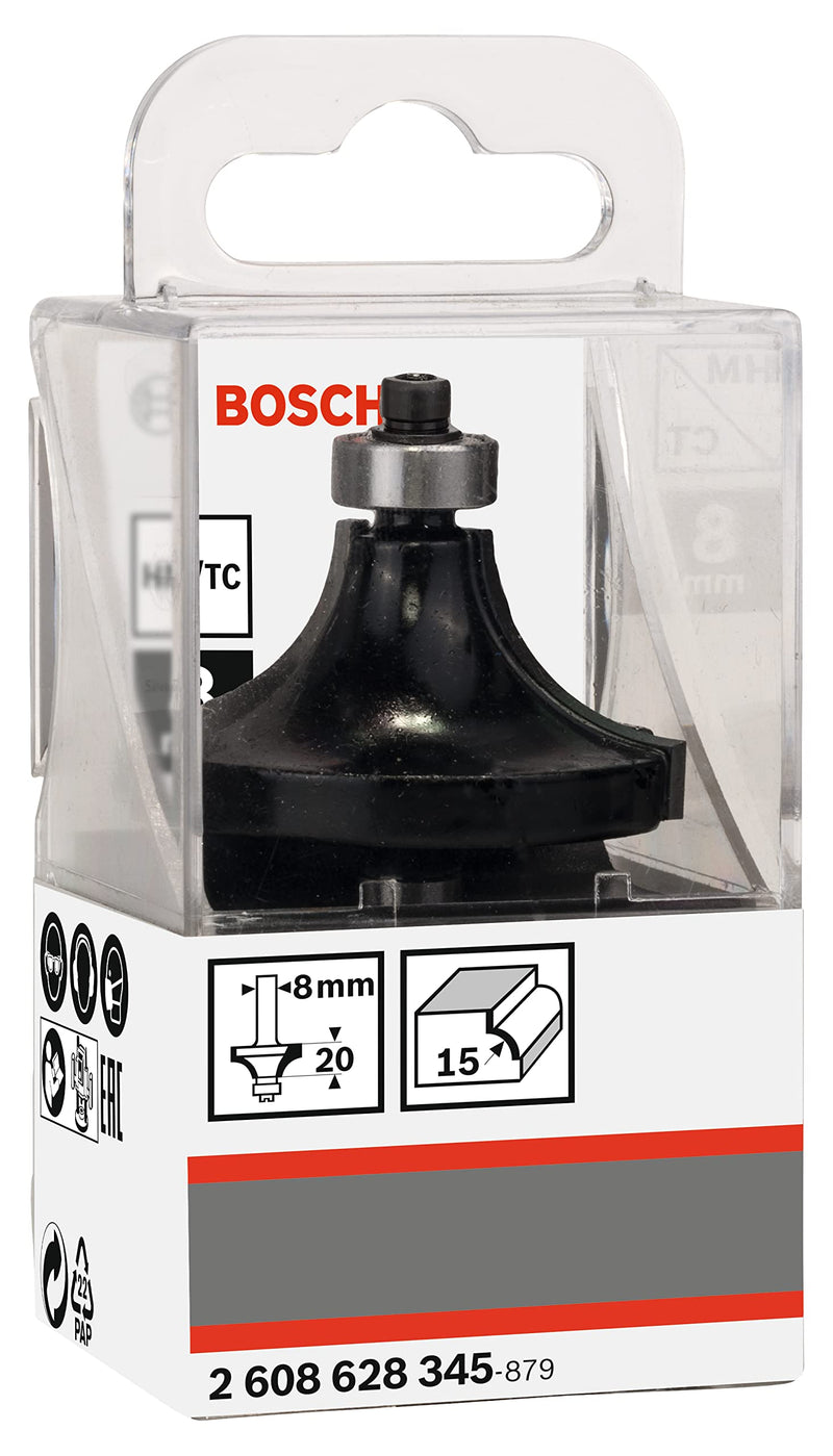 Bosch Professional rounding cutter Standard for Wood (for wood, radius 15 mm, working length 22 mm, hand milling accessories)