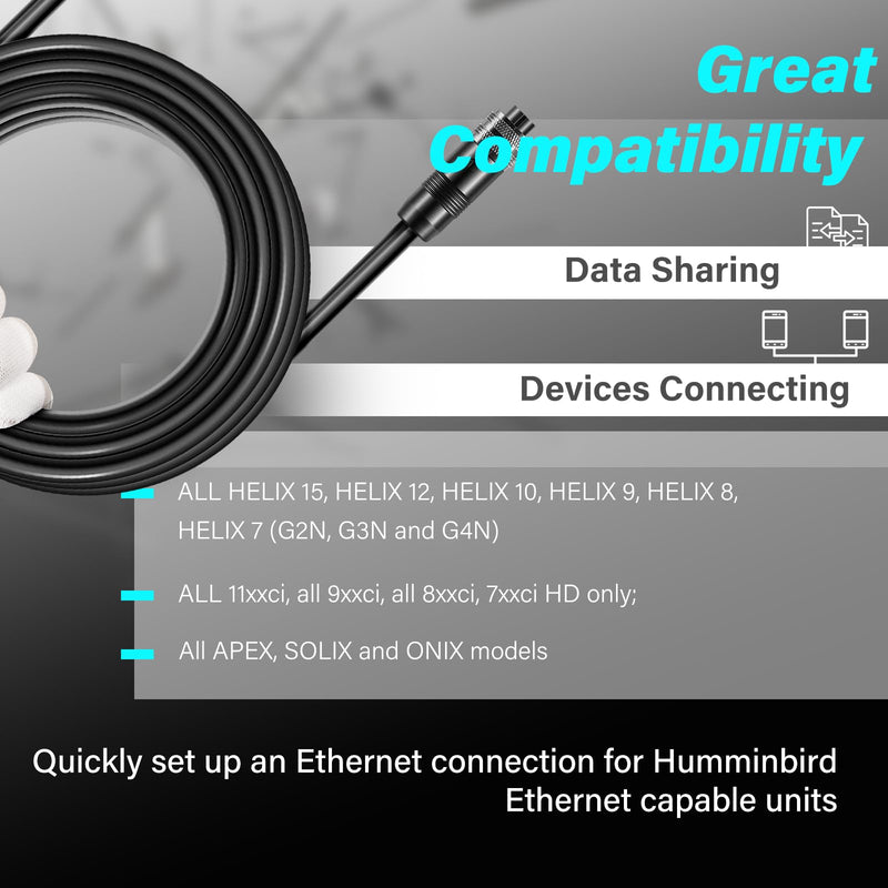 720073-3 20 Feet Ethernet Cable AS EC 20E Replacement Part for Humminbird Black Fit for Helix, APEX, SOLIX and Onix Models