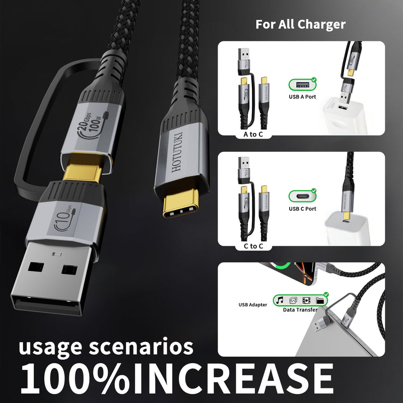 Long USB a to USB c Cable 16.5FT Multi Functional 2in1, usbc 3.2 Gen 2X2,20Gbps High Speed Data Transfer,4K@60Hz UHD Video 5A/100W Fast Charge Cord Compatible with Thunderbolt 3/4, Braided 16.5FT/5M