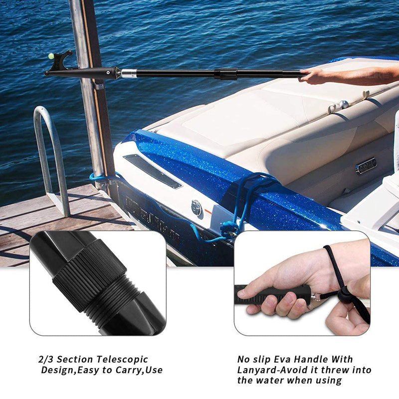 SANLIKE Telescoping Boat Hook for Docking, Floating Fiberglass Dock Hook with Luminous Bead, Twist-Lock Extension Pole, Non-Slip Handle, Rustproof Marine Tool for Yacht Pontoon Mooring 3.9FT