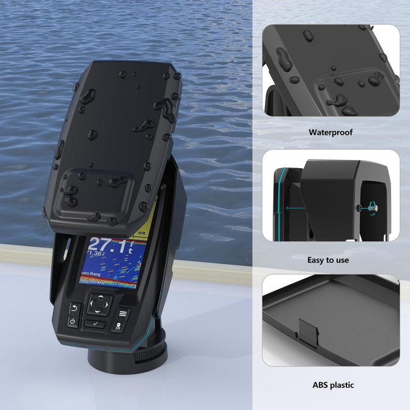 Fish Finder Waterproof Cover, Marine Navigation Protection with Sunvisor, Compatible with Garmin Striker Plus 4 and Garmin Striker Vivid 4cv (Black)