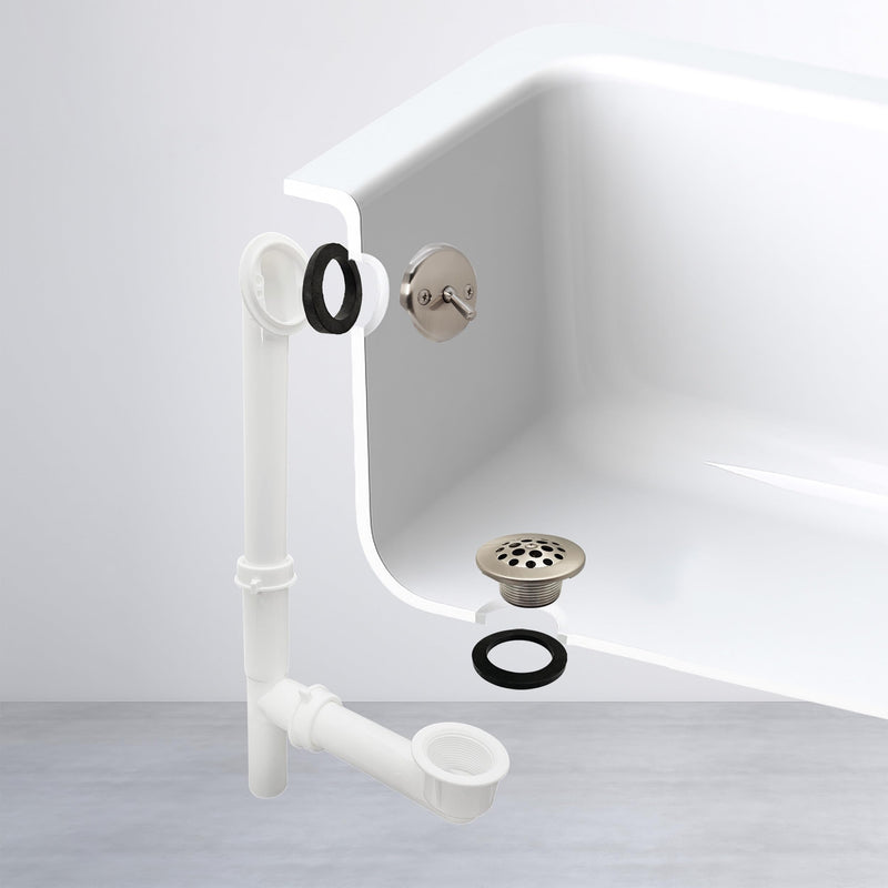 Westbrass 592244-07 White 1-1/2" Tubular Trip Lever Bath Waste Drain Kit, Satin Nickel 1-Pack