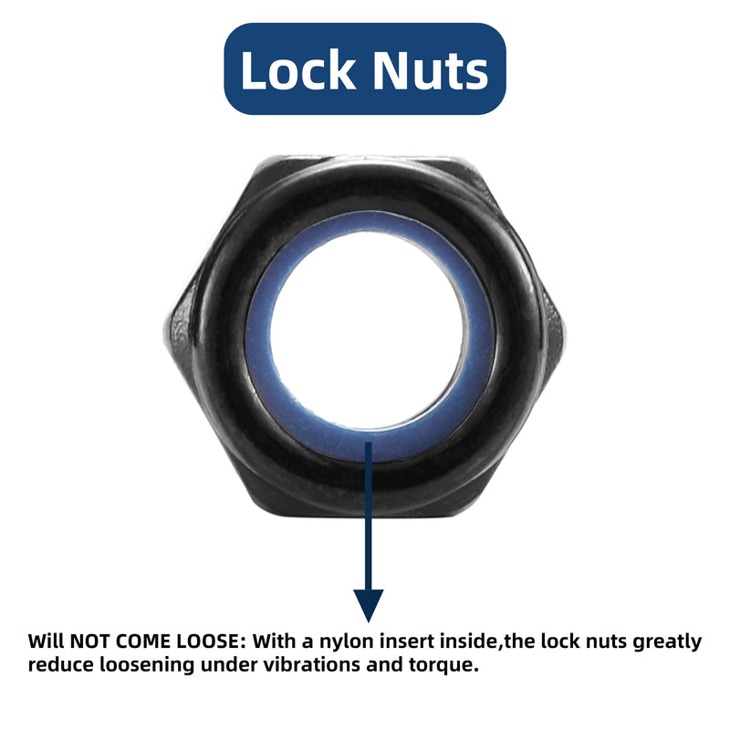 M10 x 1.5mm Nylon Insert Hex Lock Nuts 100Pcs 304 Stainless Steel Locknuts, Hex Drive, Black Oxide by SG TZH M10 100