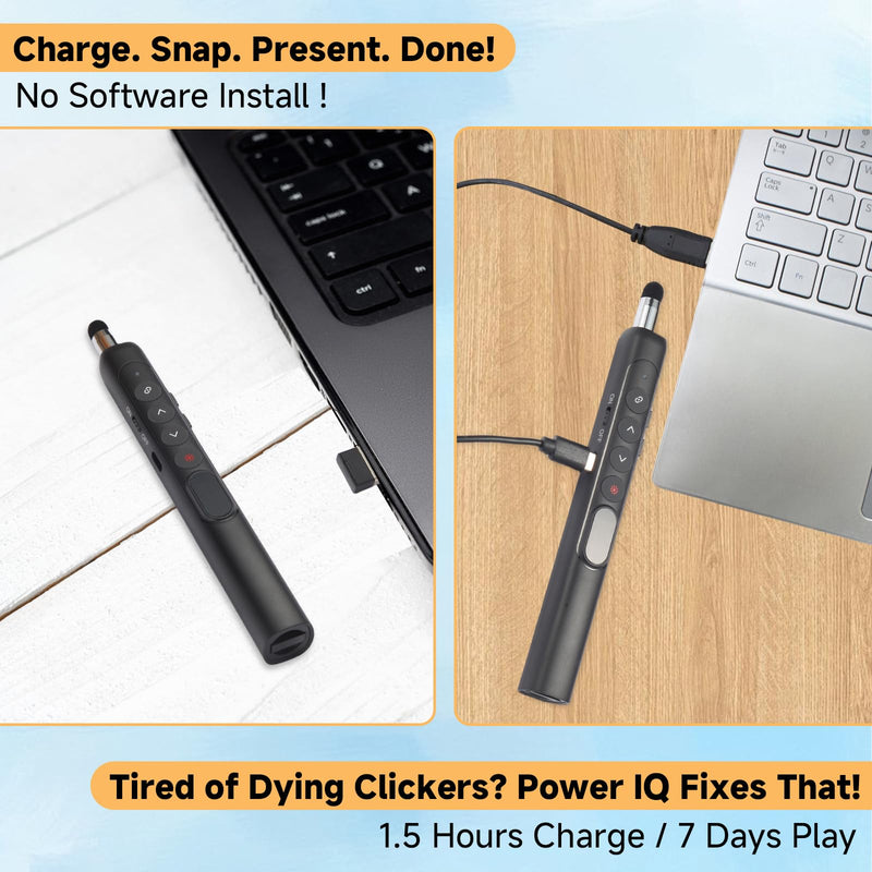 Wireless Presentation Clicker with Retractable Pointer and Stylus, Compatible with PowerPoint Google Slides Keynote, for Mac Windows Computer, Classroom and Office Use