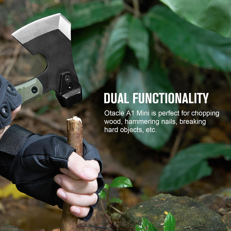 OKNIFE Otacle A1 Mini Multifunctional Hatchet, Rugged, Full Tang, 2-in-1 Hatchet, Comfortable, Non-Slip Grip with Durable Kydex Sheath A1 Mini (OD Green)