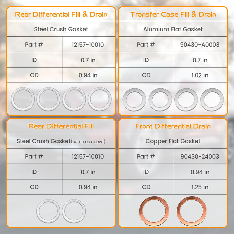 12PCS Transfer & Differential Case Oil Drain Plug Gasket, Compatible with Toyota/Lexus 2000-2022, Replacement Part for OEM#12157-10010, 90430-A0003, 90430-24003