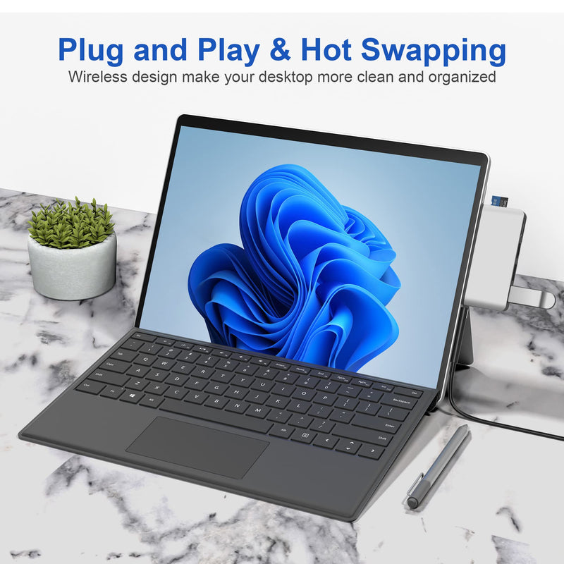Surface Pro 8 Hub Docking Station with 4K HDMI Adapter+100M Ethernet LAN+ USB 3.0 Port* 2+Micro SD(TF) Card Reader Converter Combo Adaptor for Microsoft Surface Pro 8 Accessories
