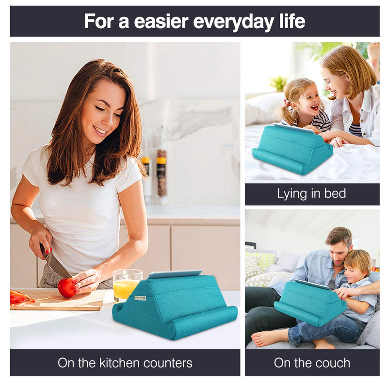 MoKo Tablet Pillow Holder, Pillow for iPad Multi-Angle Soft Tablet Stand Up to 12.9", Lap Pillow for eReaders, Books, Magazines, Fit iPad 10.2", iPad Air 3 2, iPad Pro 11"/ Pro 12.9" / 9.7" - Sea Blue